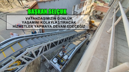 DEMİRCİ'DE 2. YÜRÜYEN MERDİVENİN MONTAJI YAPILDI