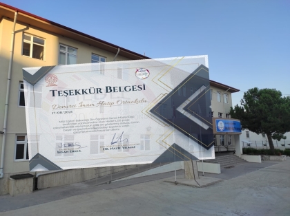 İMAM HATİP ORTAOKULU TEŞEKKÜR BELGESİ İLE ÖDÜLLENDİRİLDİ.