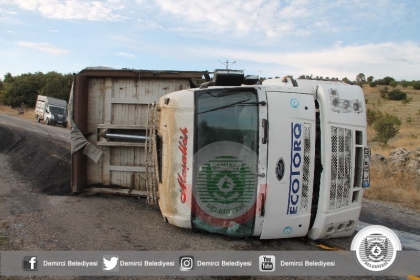 FRENİ PATLAYAN KAMYON DEVRİLDİ; 1 YARALI