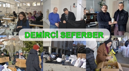 DEMİRCİ'DE 7'DEN 70'E HERKES DEPREM BÖLGESİ İÇİN KOŞUYOR
